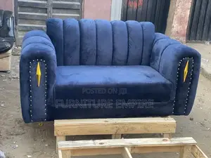 Luxury Royal Blue 2 Seater Velvet Sofa With Gold Accents