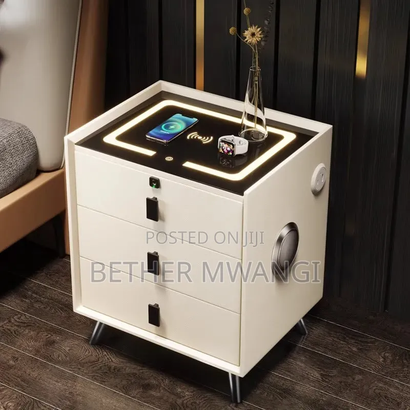 Smart Bed Side Table With Wireless Charging+Bluetooth Speakers+A Safe