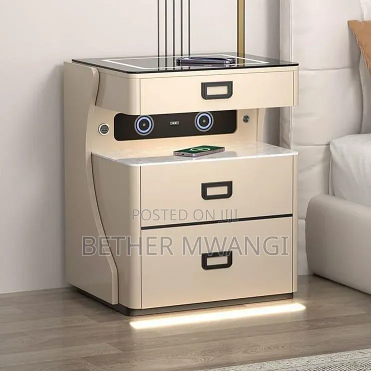 Smart Bed Side Table With Wireless Charging+Bluetooth Speakers+A Safe
