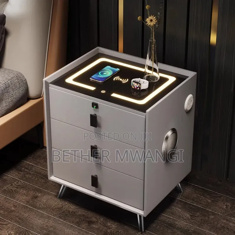 Smart Bed Side Table With Wireless Charging+Bluetooth Speakers+A Safe