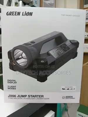 Green Lion Jump Starter With Tyre Inflator, Flashlight Power Bank