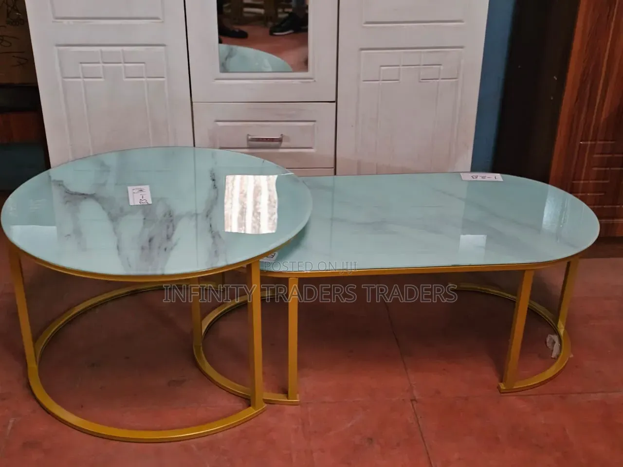 2 in 1 Marble Nesting Coffee Table (Glass Effect)