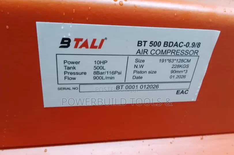 Btali Air Compressor 500l 3 Piston Belt Driven 10hp 3phase