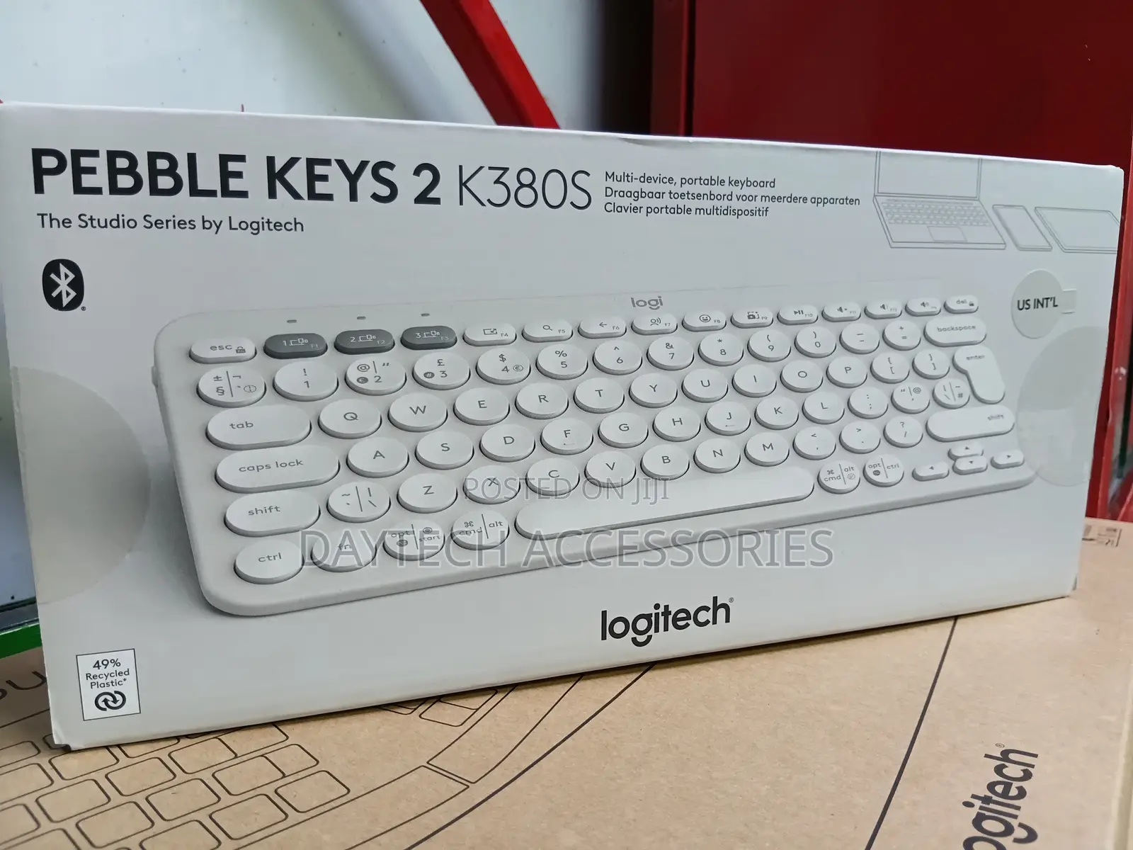 Logitech Pebble Keys 2 K380s Portable Bluetooth Keyboard in Off-White.