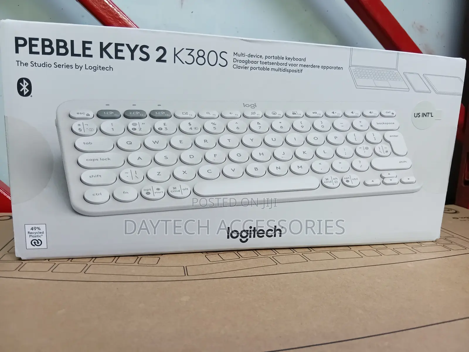 Logitech Pebble Keys 2 K380s Portable Bluetooth Keyboard in Off-White.