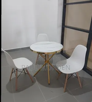 3_pcs White Plastic Dining Chairs Comes With Round Table