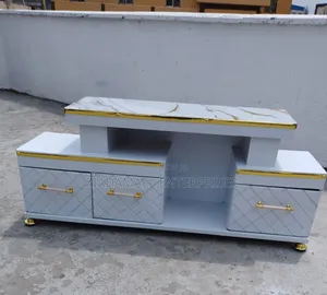 Executive Tv Stand With Marble Coating White and Light