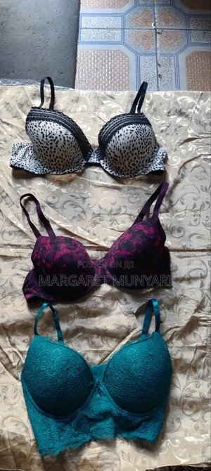 Navy Blue Light Green and Flowed Bra