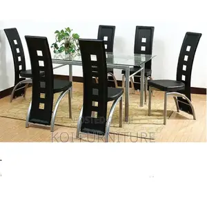 Dining Set; Six Seaters Dining Set With Glass Top Table