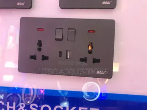 Universal Double Socket in Black Built-in Usb Type-C Charging Ports.