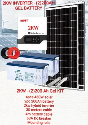 2kw Inverter - (2)200ah Gel Battery - (4)460w Solar Panels Solution