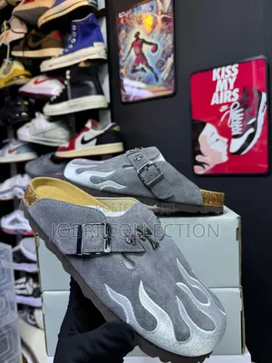 Grey Birkenstock “Flame Print” Clog Sandals