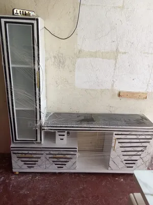 Modern White Tv Stand Display Cabinet and Black-Gold Accents