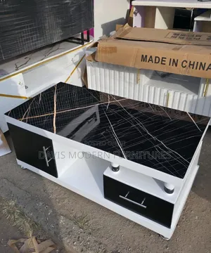 Modern Coffee Table With Black Marble-Effect Top and White-Black S