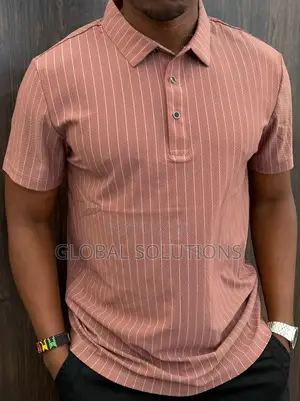 Terracotta-Colored Striped Knitted Polo Shirt With a Slim Fit