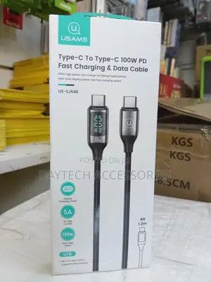Usams Us-Sj546 100w Type-C to Type-C Fast Charging Cable With Display.