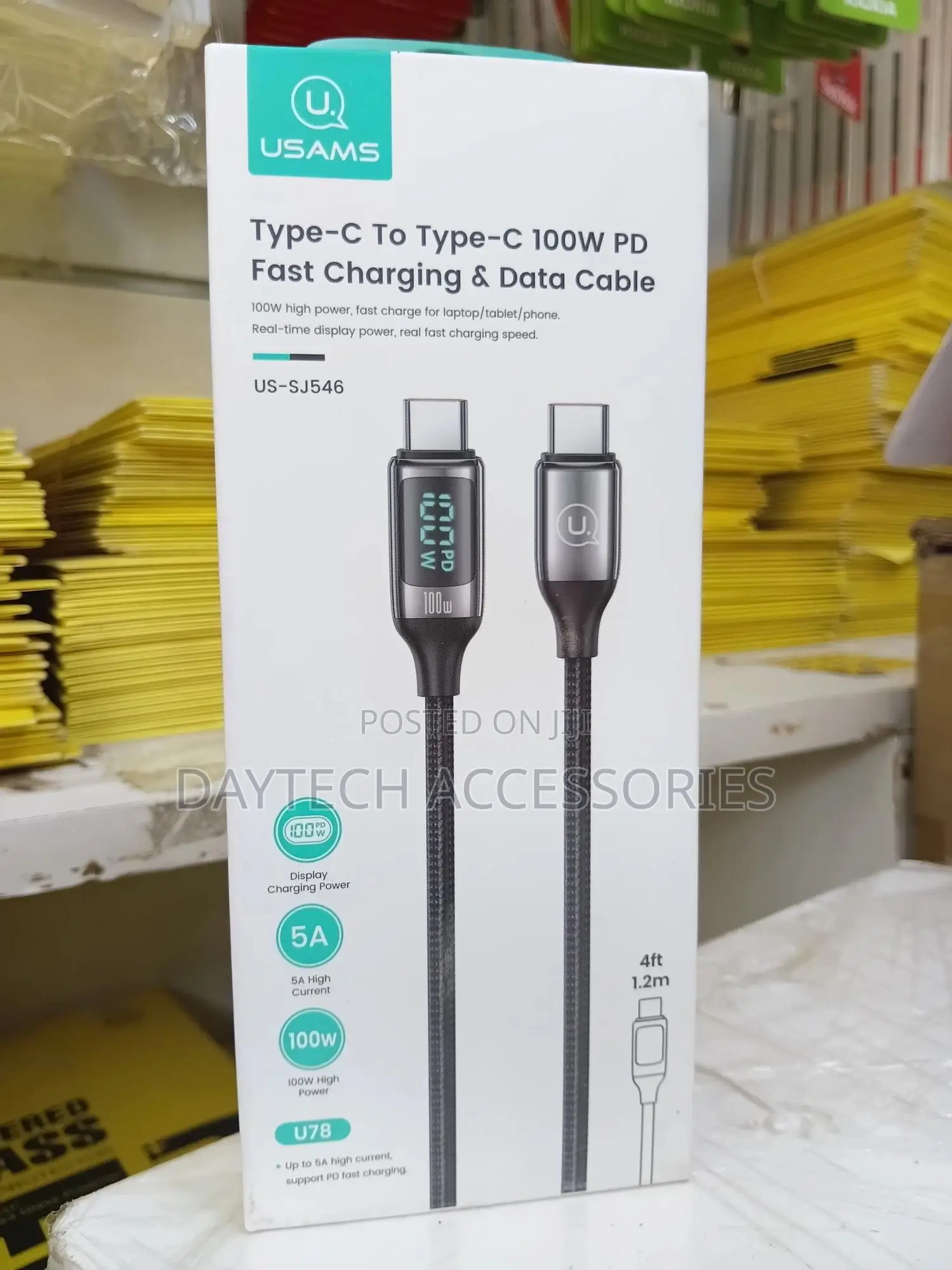 Usams 100w Type-C to Type-C Cable With Led Digital Display.
