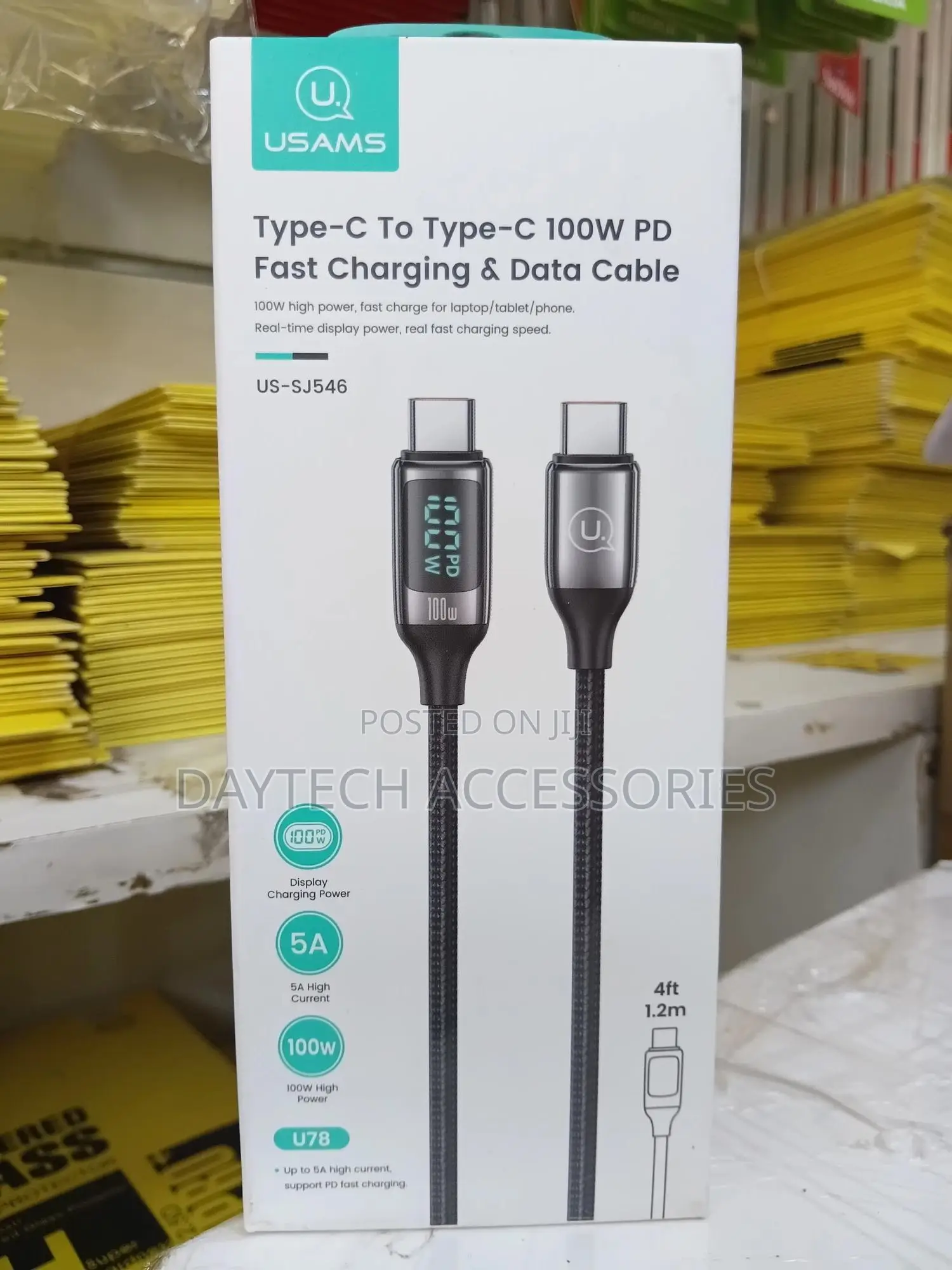 Usams 100w Type-C to Type-C Cable With Led Digital Display.
