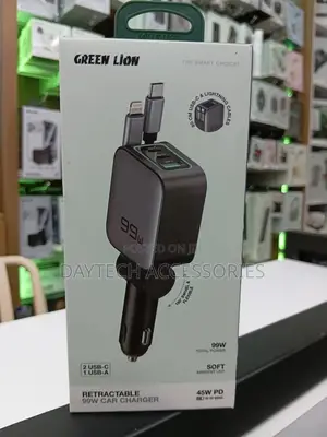 This Is a Green Lion 99w Retractable Car Charger.