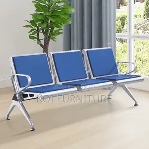 Office Bench:Blue 3-Seater Padded Heavy-Duty Office Waiting Room Bench