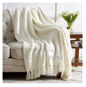 Textured Knitted Heavy Throw Blanket With Tassels*