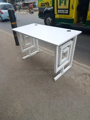 Modern White Office Desk With Geometric Metal Base