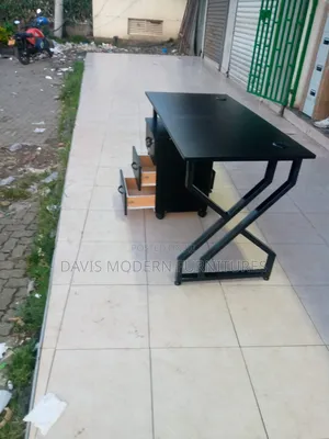 Black Office Desk With Z-Leg Metal Base and Mobile 3-Drawer Pedestal