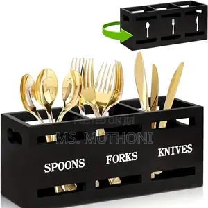 *3-Compartment Eco-Friendly Wooden Cutlery Holder*