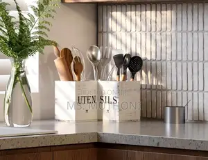 *Wooden Kitchen Utensils Holder With a White Rustic Finish*
