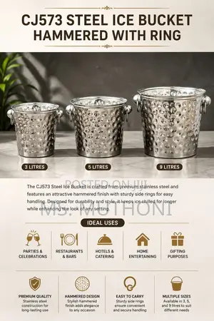 Steel Ice Bucket – Hammered Finish With Ring Handle