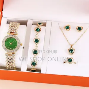 5pc Set Elegant Heart Green Design Ladies Jewelry Gift Set