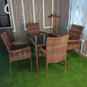 Outdoor Set : 4-Seater Modern Brown Rattan Patio Furniture Set.