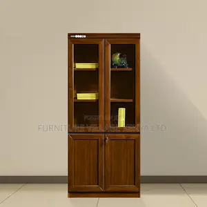2-Door Mahogany Glass Front Shelf Filling Cabinet