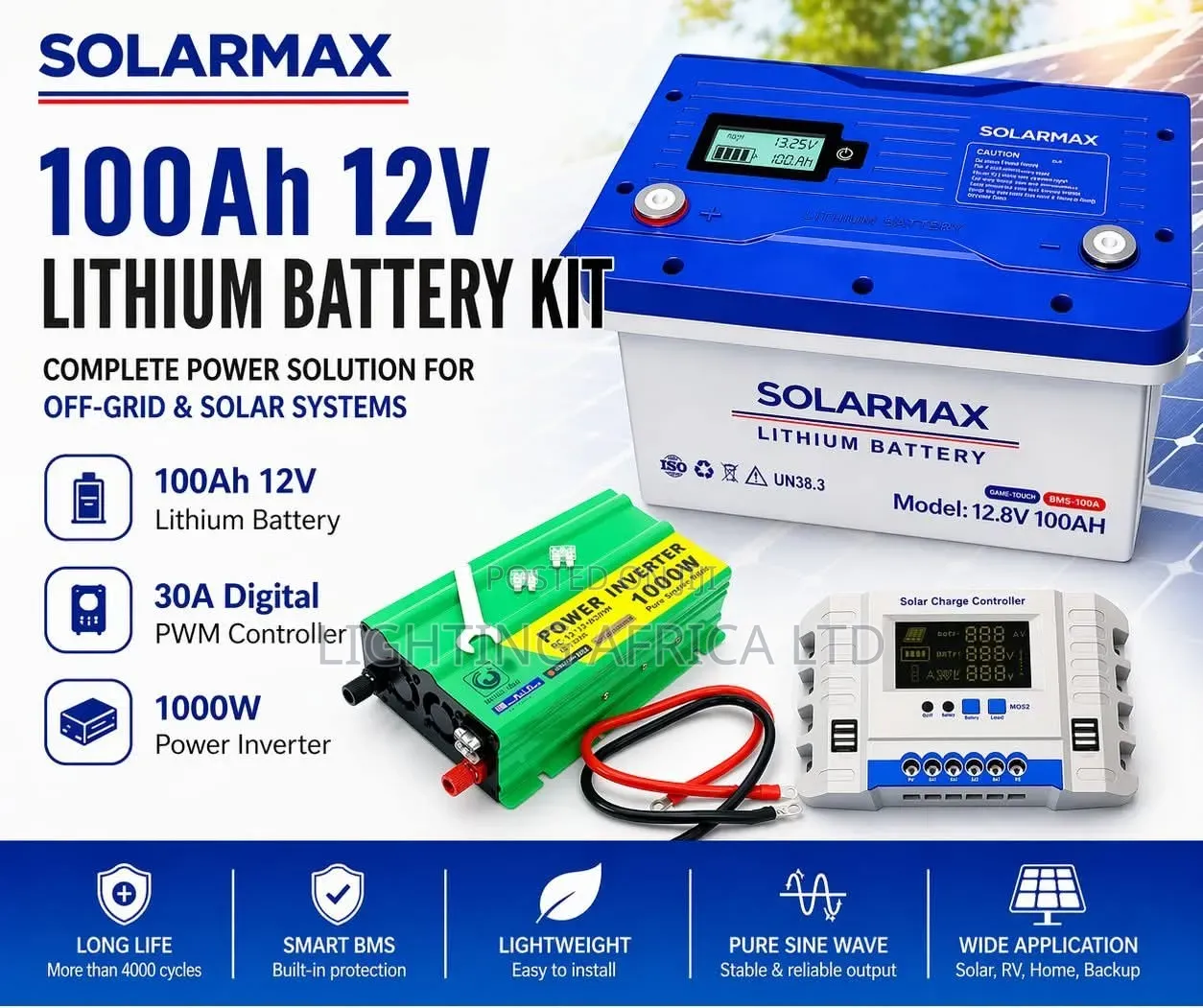 100ah Lithium Battery Kit - 30a Controller - 1000w Inverter