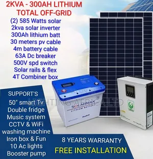 2kva Inverter - 300ah Lithium Kit (Fridge,Washing Machine,50" Tv,Wifi)
