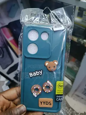 Dark Green Tecno Camon 20 Pro Phone Case With a Bear and Donut Cartoon