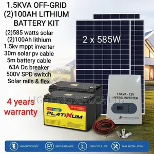 1.5kva Inverter - (2)100ah Platinum Lithium Battery - (2) 585w Solar