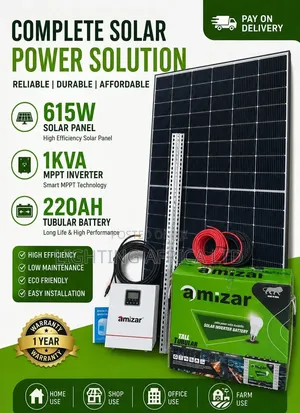 1kva Inverter - 220ah Tubular Solar Battery - 615w Bifacial Solar Kit