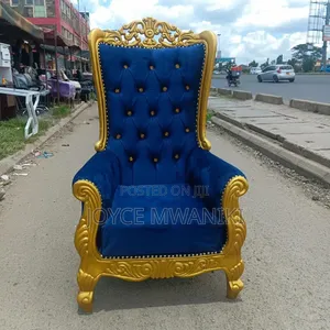 Queen Chair, Antique, Pedicure or King Chair, Blue and Gold 