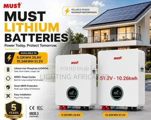 Must 51.2v - 10.26kwh Lithium Ion Battery 6000 Cycle. 5 Years Warranty