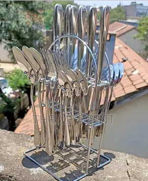 24pcs Silver Cutlery Set With a Stainless Holder