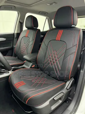 Black Red Leather Seat Cover With Distinctive Geometri Stitched Patter