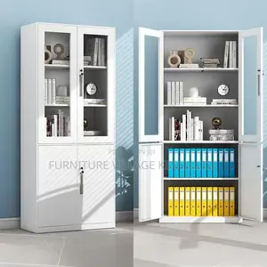 2-Door White Steel Glass Front Display File Cabinet