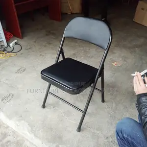 Black Armless Leather Padded Folding Desk Chair