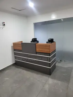 Office Desk : 1.8m Wooden and Charcoal Gray Reception Desk