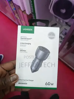 Ugreen 63w 2-port Fast Car Charger - Usb-c Pd Qc 3.0 - Black