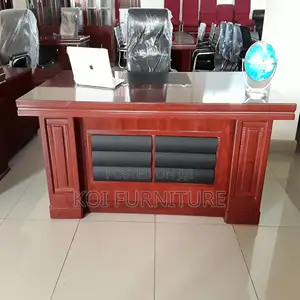 Office Desk : 1.6m Brown Wood-Veneer Executive Office Desk