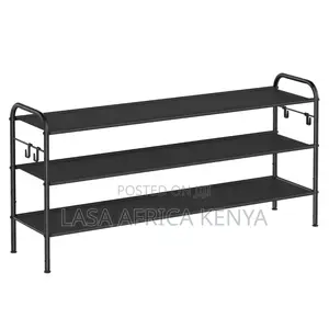 Lasa 3-Tier Shoe Rack With Hooks - Fabric Shelv.