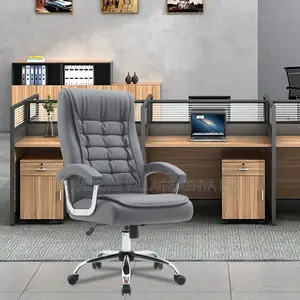 Pu Gray Leather High-Back Computer Chair