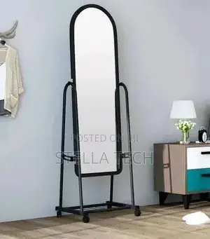 Black Full Length Dressing Mirror With Wheels and Shoes Rack